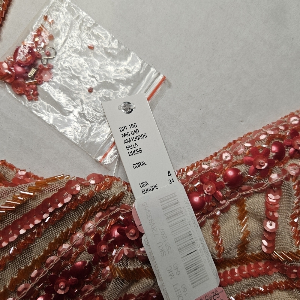 Sequin Beaded Mesh Gianni Bini Mini Dress Size 4 Pink & Nude - Picture 4 of 12